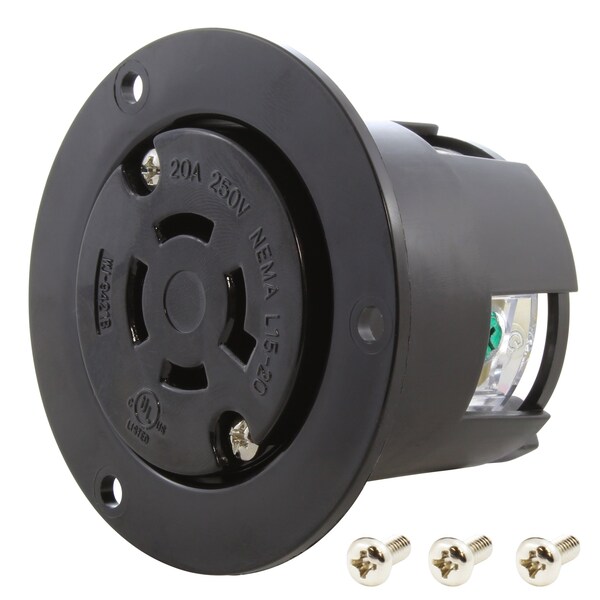 L15-20R, 20 A, 250V AC, 3 Pole, 4 Wire, Surface Mount, Grounded